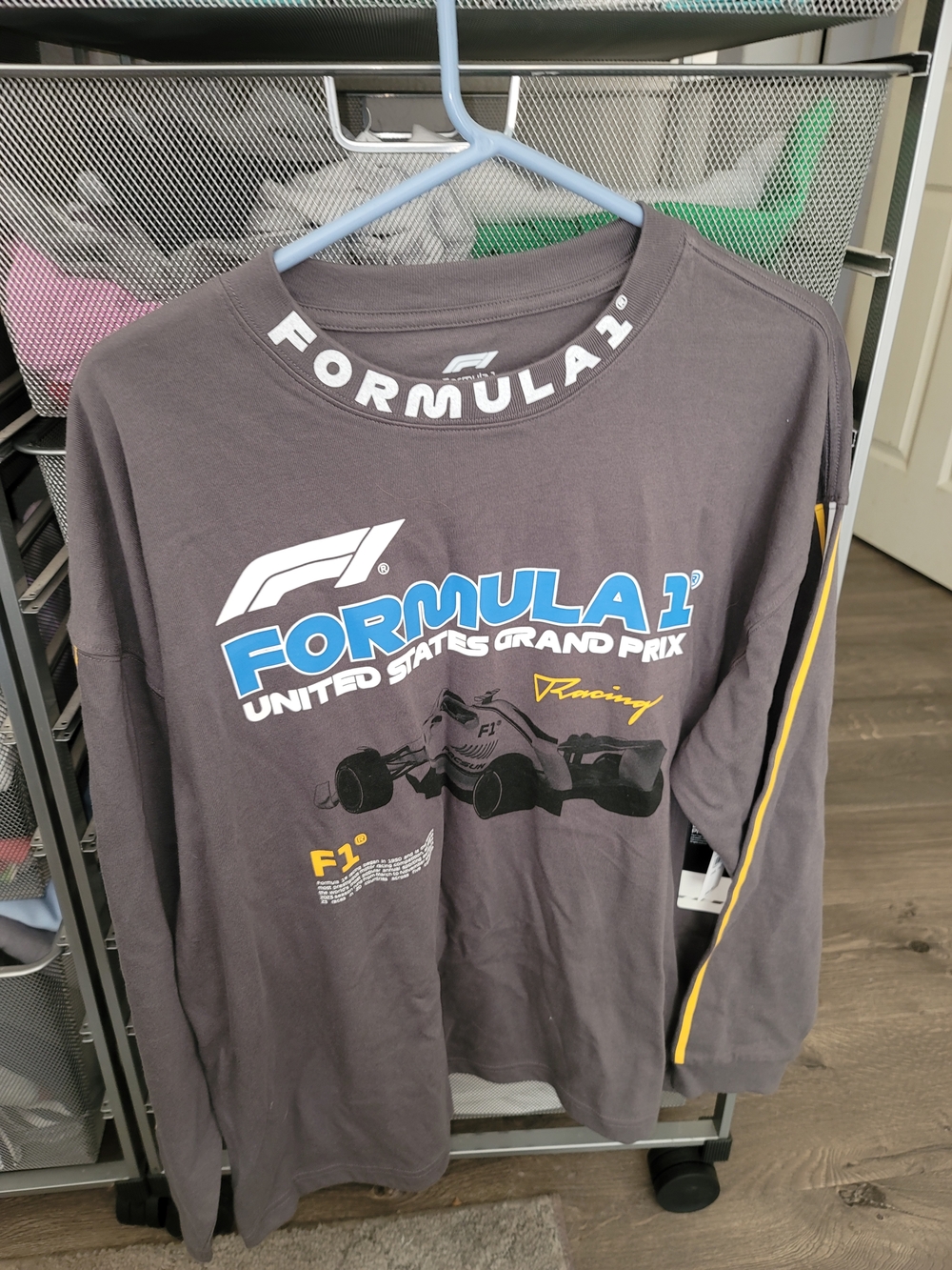 PacSun Formula 1 Long Sleeve Shirt in Gray with Blue and Yellow Graphics